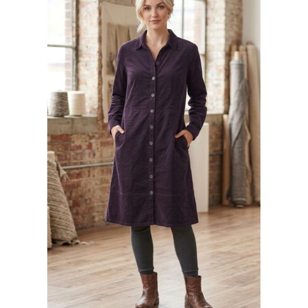 NWOT J Jill Size M Shirt Dress Soft Brushed Twill Deep Plum Button Front Pockets